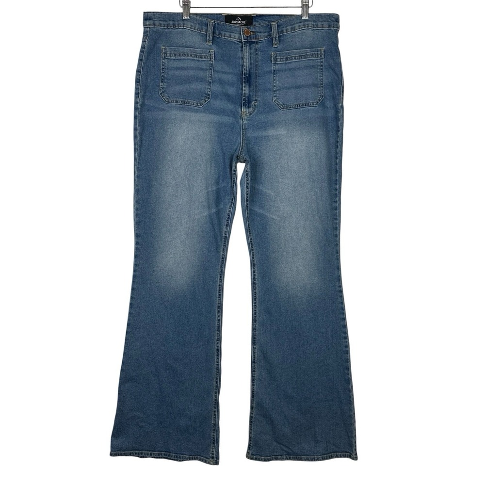 Jordache Jeans Womens 18 High Rise Flare Stretch Denim Patch Pocket Y2K Blue